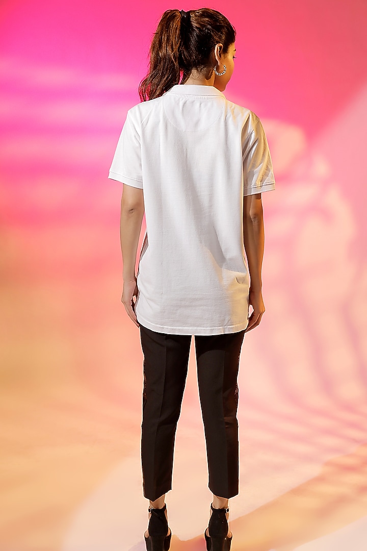 White Cotton Jersey Quilted Polo T-Shirt by Jubinav Chadha at Pernia's Pop Up Shop
