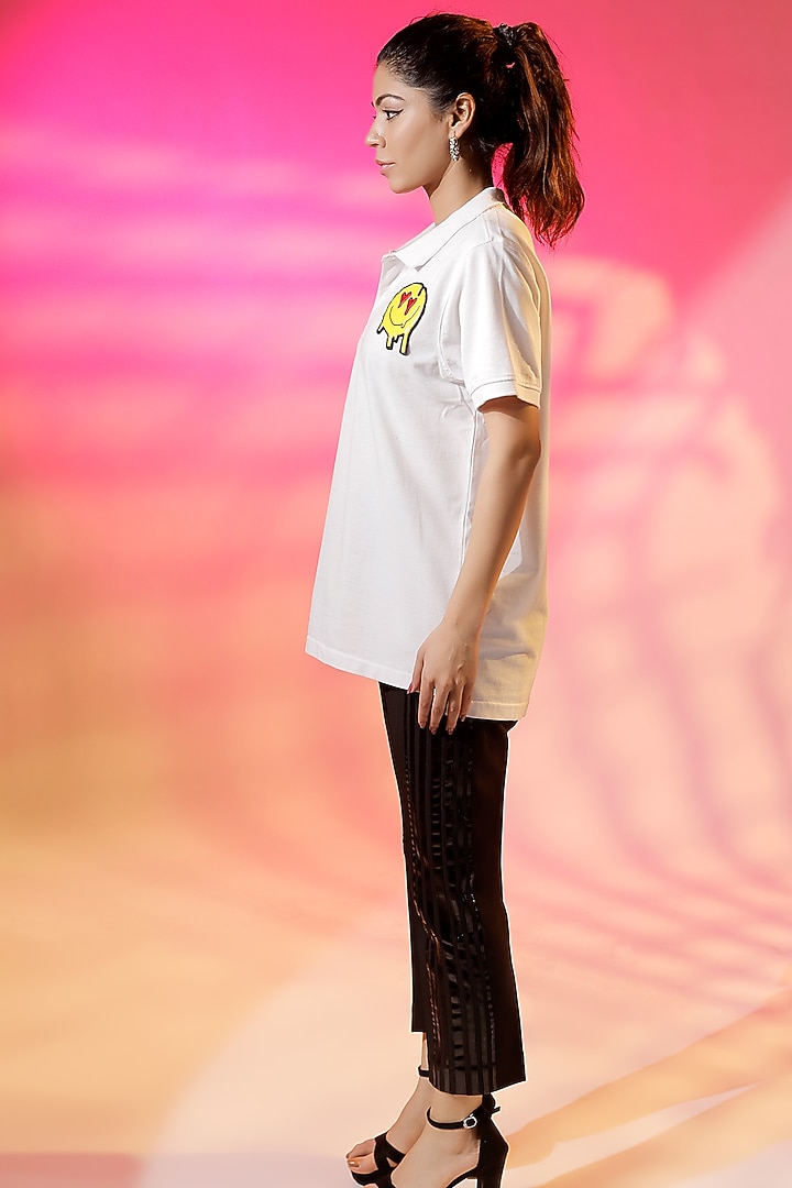 White Cotton Jersey Quilted Polo T-Shirt by Jubinav Chadha at Pernia's Pop Up Shop