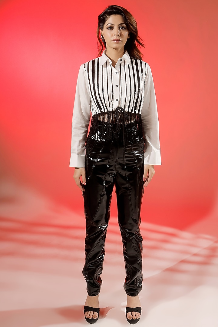 White Cotton Striped Shirt by Jubinav Chadha at Pernia's Pop Up Shop