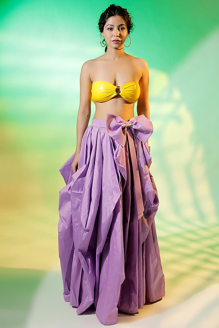 Light Purple Taffeta Draped Skirt Set by Jubinav Chadha