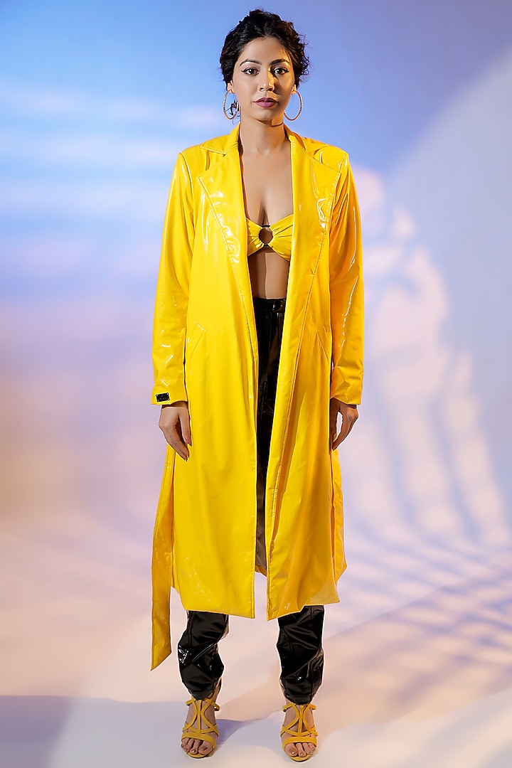 Yellow Jersey Trench Coat by Jubinav Chadha at Pernia's Pop Up Shop