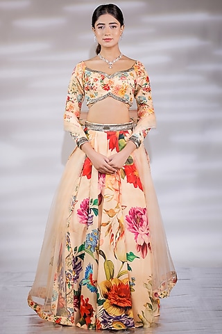 Multi-Colored Crepe Printed Lehenga Set by Jubinav Chadha