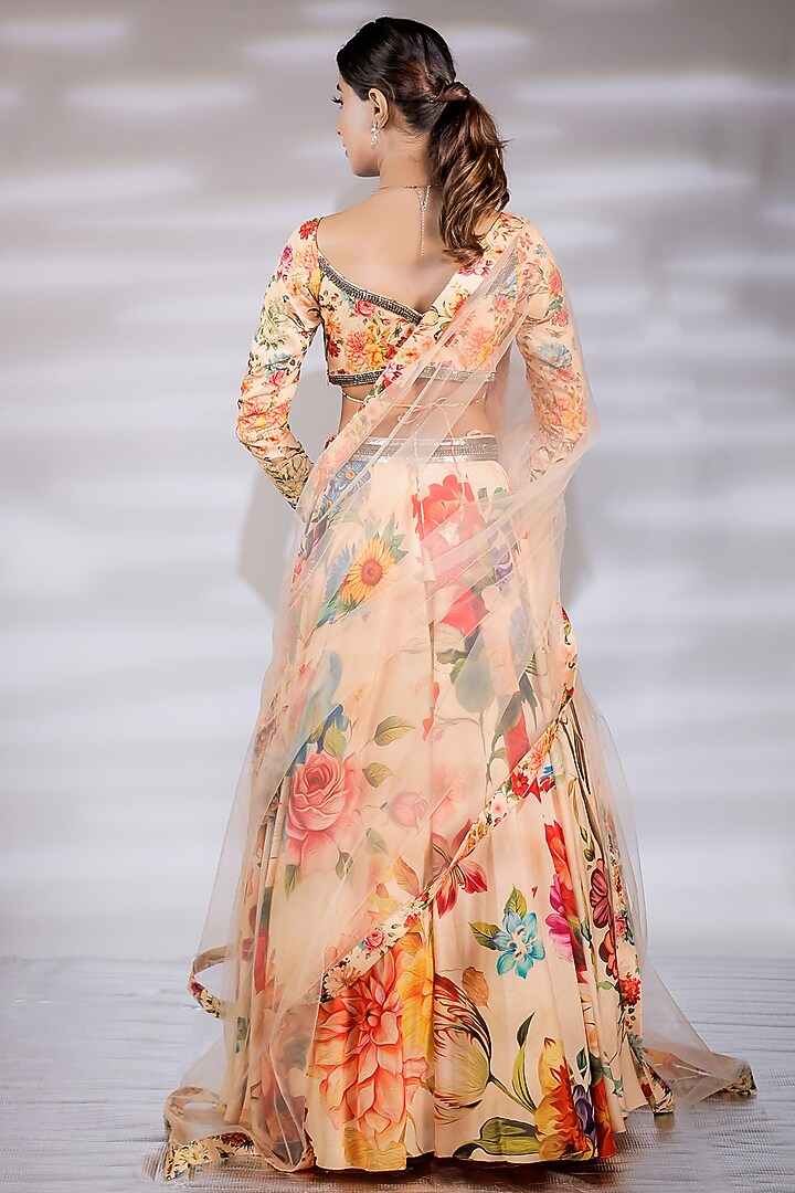 Multi-Colored Crepe Printed Wedding Lehenga Set by Jubinav Chadha at Pernia's Pop Up Shop