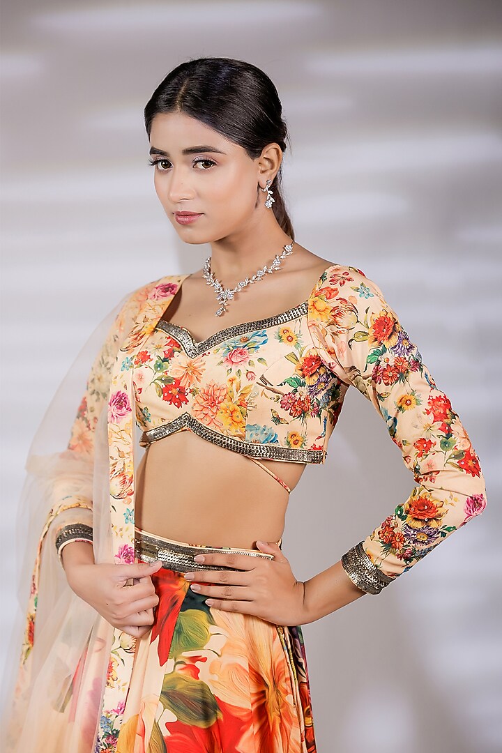 Multi-Colored Crepe Printed Wedding Lehenga Set by Jubinav Chadha at Pernia's Pop Up Shop