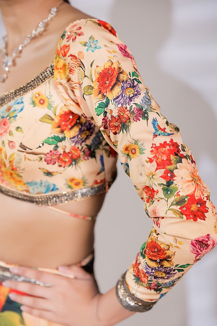 Multi-Colored Crepe Printed Wedding Lehenga Set by Jubinav Chadha at Pernia's Pop Up Shop