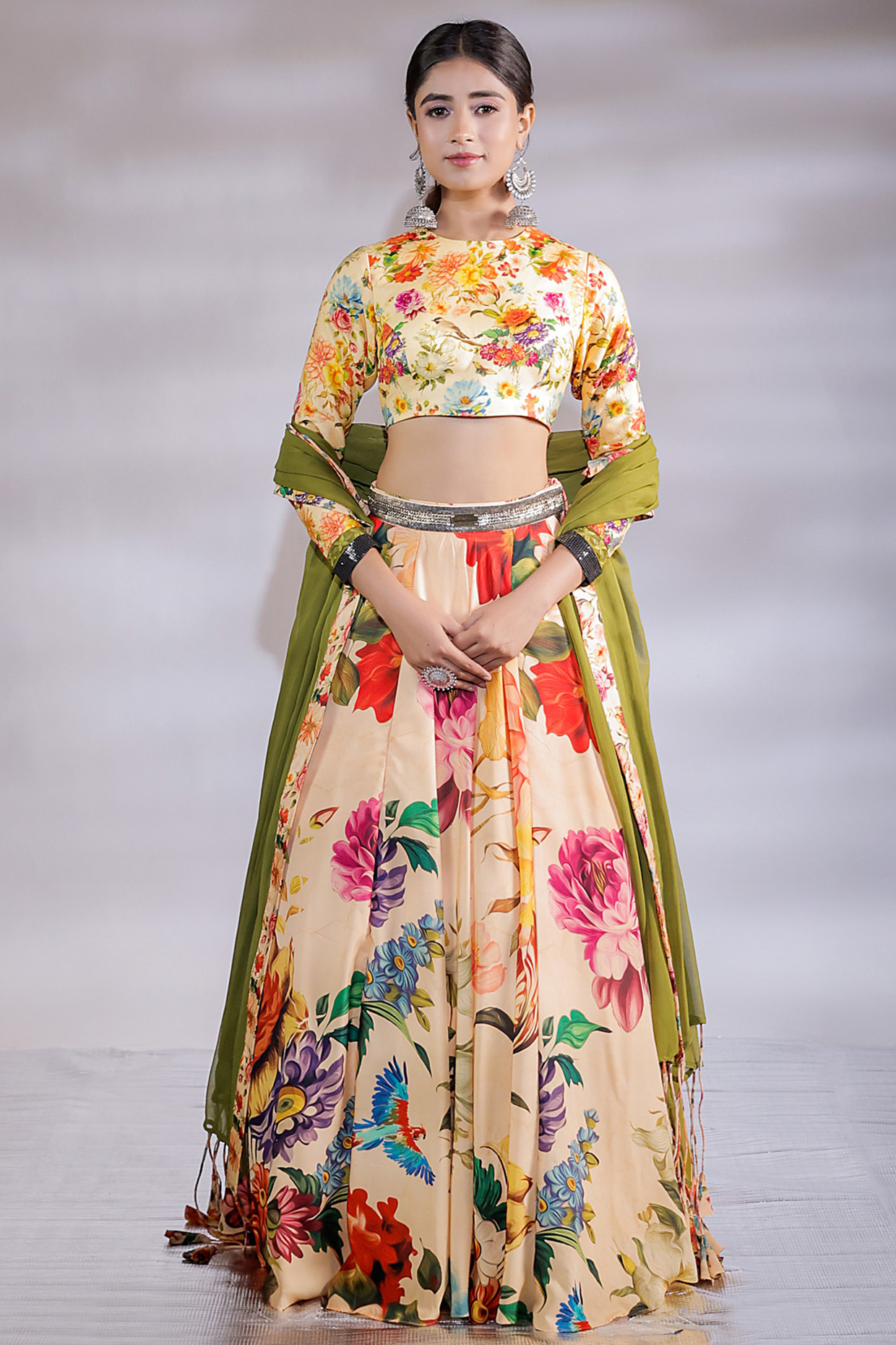 Multi-Colored  Georgette Printed Wedding Lehenga Set by Jubinav Chadha at Pernia's Pop Up Shop