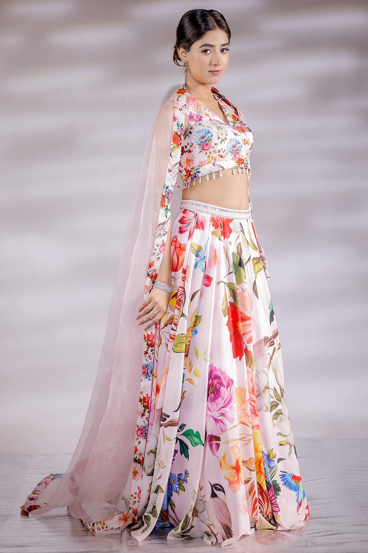 Pink Crepe Printed Wedding Lehenga Set by Jubinav Chadha at Pernia's Pop Up Shop