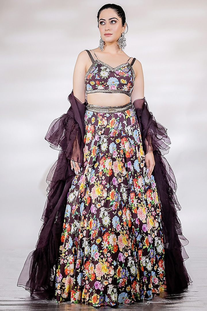 Wine Cotton Silk Printed Wedding Lehenga Set by Jubinav Chadha at Pernia's Pop Up Shop