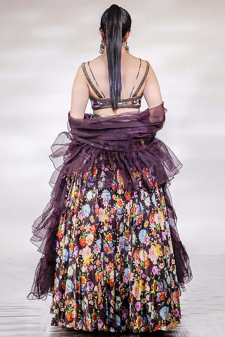 Wine Cotton Silk Printed Wedding Lehenga Set by Jubinav Chadha at Pernia's Pop Up Shop