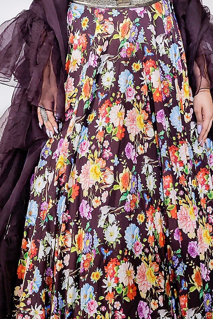 Wine Cotton Silk Printed Wedding Lehenga Set by Jubinav Chadha at Pernia's Pop Up Shop