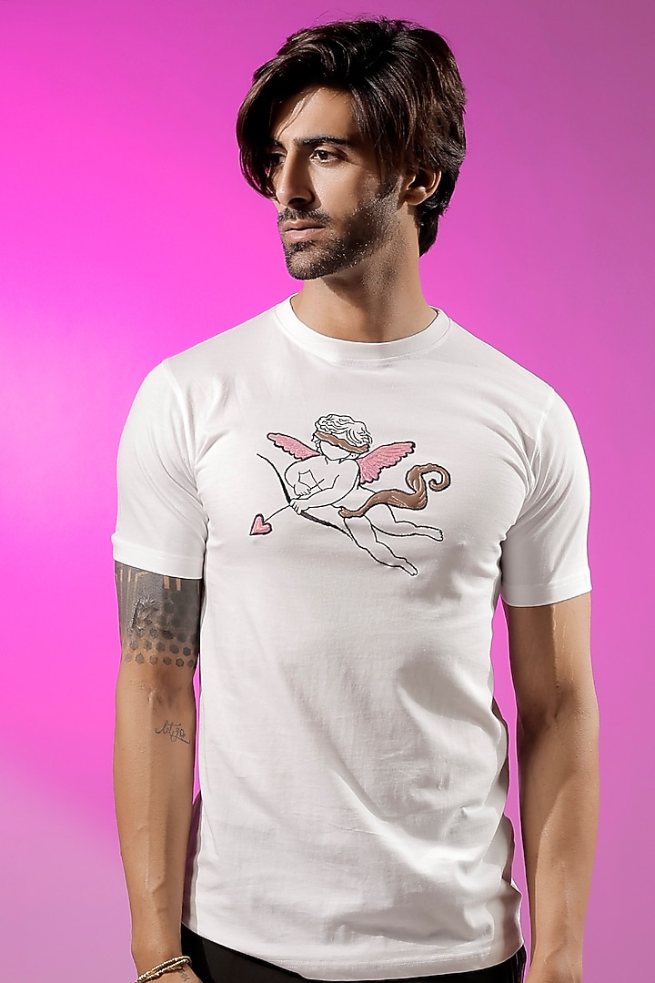 White Cotton Jersey T-Shirt by Jubinav Chadha Men at Pernia's Pop Up Shop