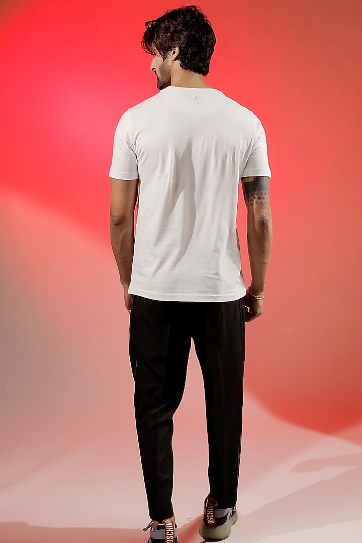 White Cotton Jersey Hand Embroidered T-Shirt by Jubinav Chadha Men at Pernia's Pop Up Shop
