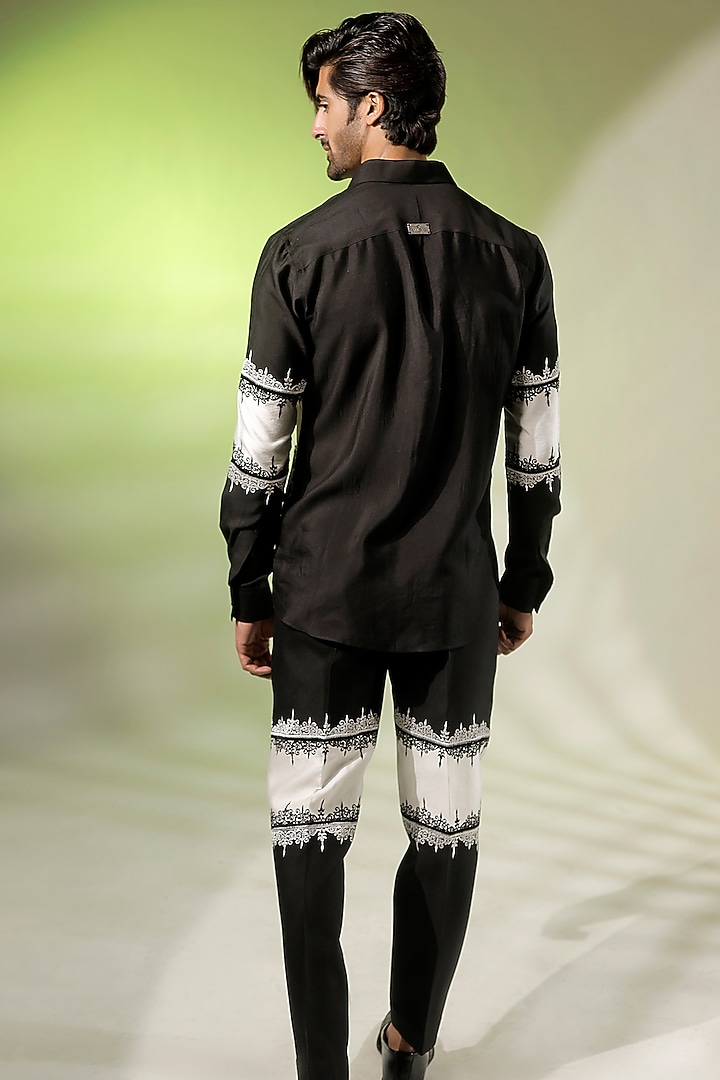 Black & White Cotton Silk Embroidered Co-Ord Set by Jubinav Chadha Men at Pernia's Pop Up Shop