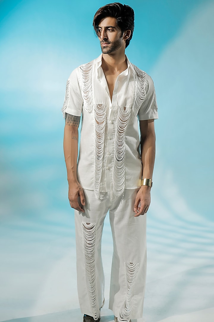 White Cotton Linen Co-Ord Set by Jubinav Chadha Men at Pernia's Pop Up Shop