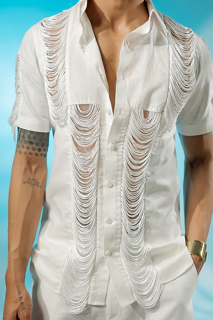 White Cotton Linen Co-Ord Set by Jubinav Chadha Men at Pernia's Pop Up Shop