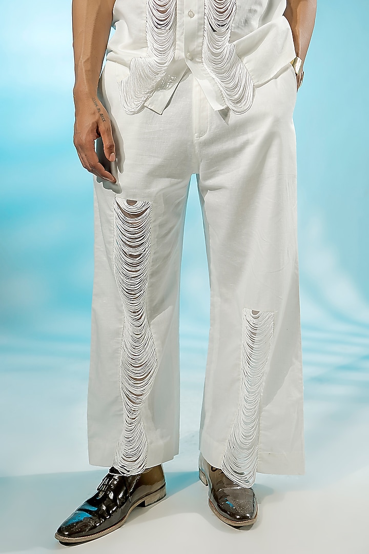 White Cotton Linen Co-Ord Set by Jubinav Chadha Men at Pernia's Pop Up Shop