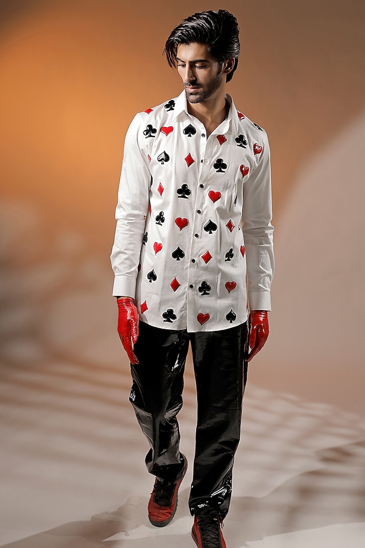 White Cotton Lycra Wedding Shirt by Jubinav Chadha Men at Pernia's Pop Up Shop