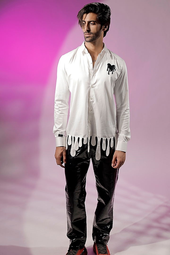 White Cotton Drip Shirt by Jubinav Chadha Men