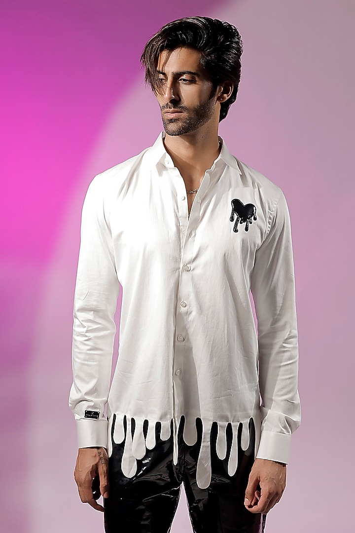 White Cotton Drip Wedding Shirt by Jubinav Chadha Men at Pernia's Pop Up Shop