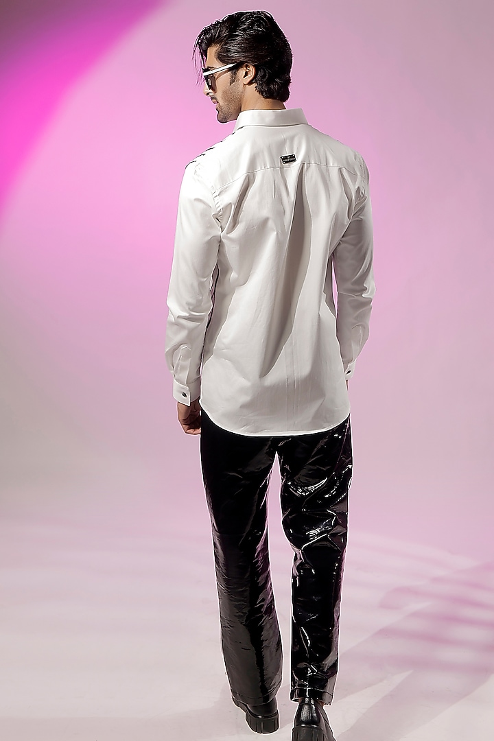 White Cotton Striped Party Wear Shirt by Jubinav Chadha Men at Pernia's Pop Up Shop
