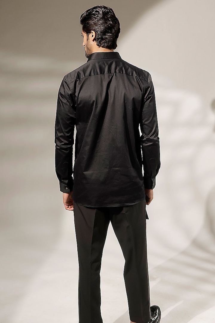 Black Cotton Embellished Party Wear Shirt by Jubinav Chadha Men at Pernia's Pop Up Shop
