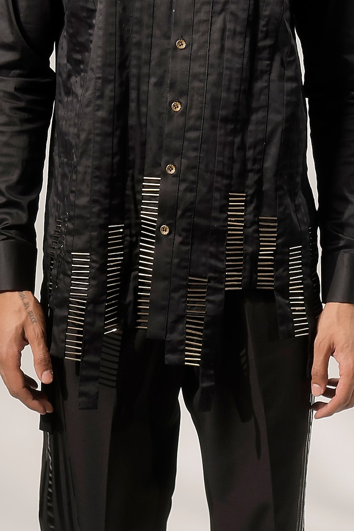 Black Cotton Embellished Party Wear Shirt by Jubinav Chadha Men at Pernia's Pop Up Shop