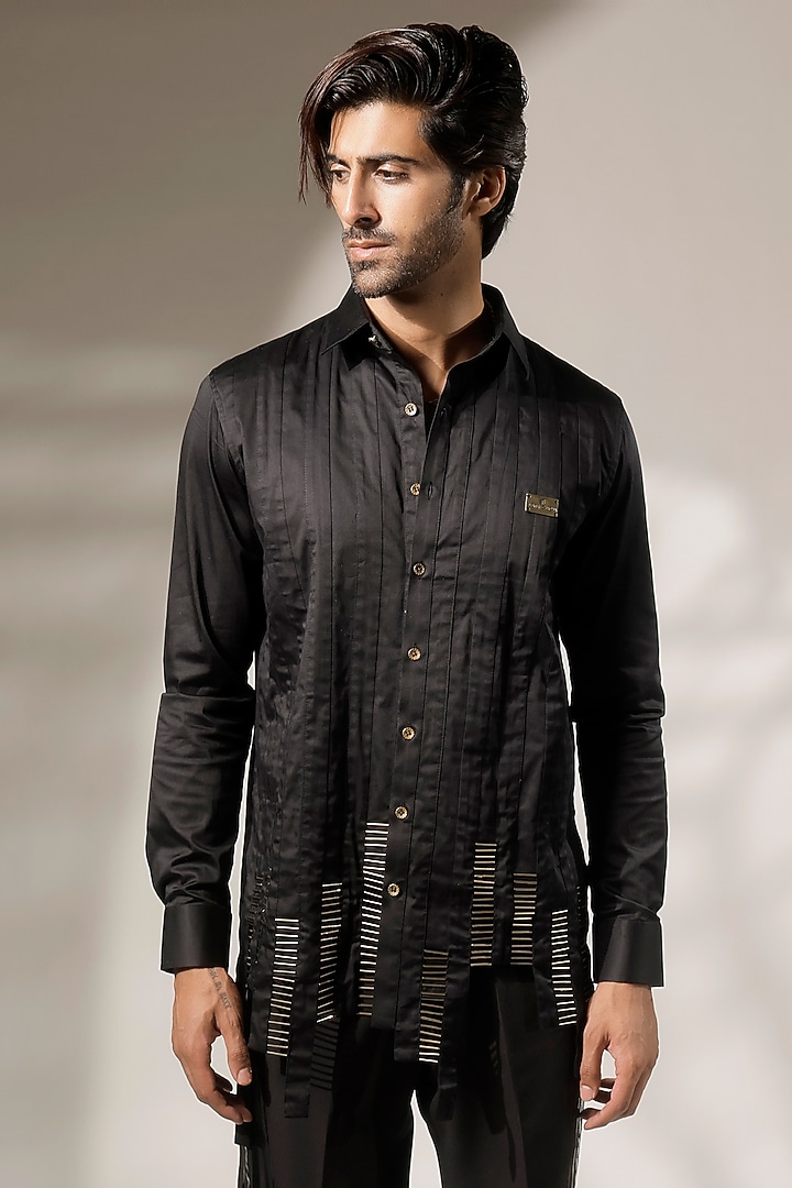 Black Cotton Embellished Party Wear Shirt by Jubinav Chadha Men at Pernia's Pop Up Shop