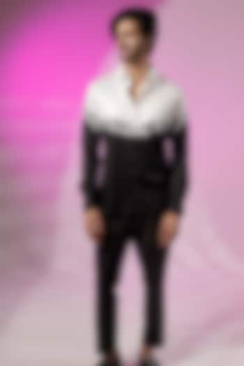 White & Black Cotton Embroidered Wedding Shirt by Jubinav Chadha Men at Pernia's Pop Up Shop