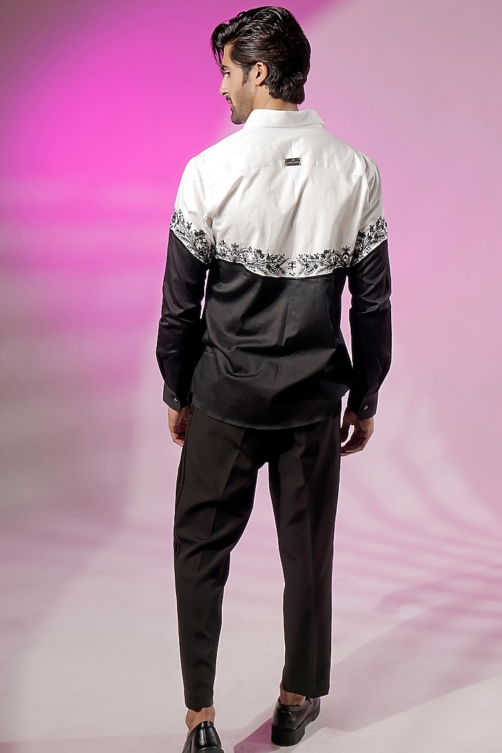 White & Black Cotton Embroidered Wedding Shirt by Jubinav Chadha Men at Pernia's Pop Up Shop