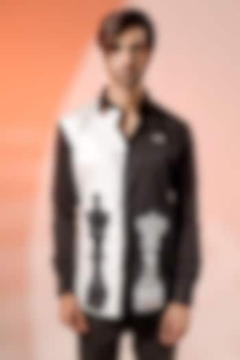 White & Black Cotton Lycra Party Wear Shirt by Jubinav Chadha Men at Pernia's Pop Up Shop