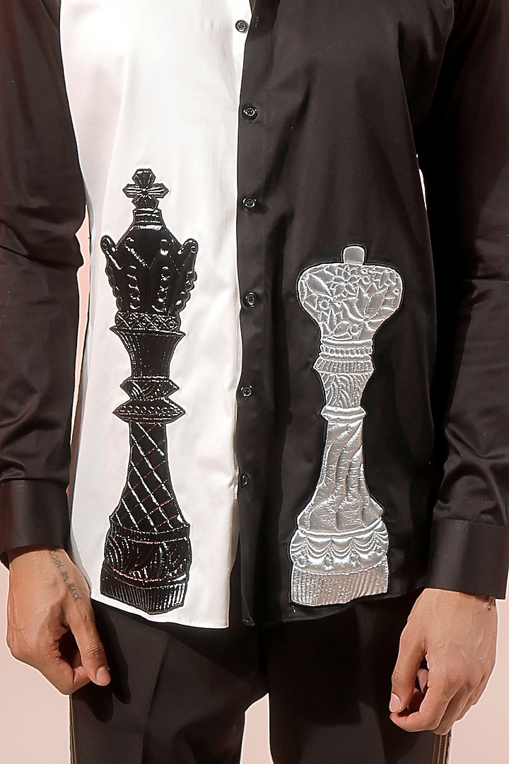 White & Black Cotton Lycra Party Wear Shirt by Jubinav Chadha Men at Pernia's Pop Up Shop
