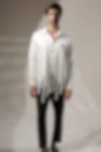White Cotton Embellished Asymmetrical Shirt by Jubinav Chadha Men