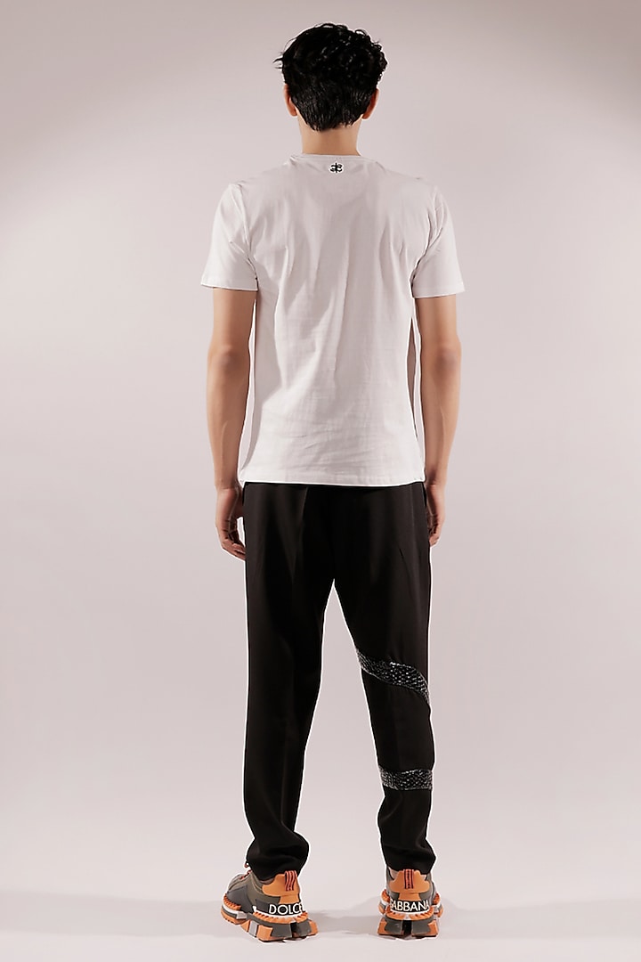 White Cotton Quilted Dinosaur T-Shirt by Jubinav Chadha Men at Pernia's Pop Up Shop
