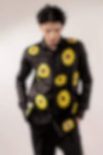 Black Cotton Lycra Quilted Sunflower Wedding Shirt by Jubinav Chadha Men at Pernia's Pop Up Shop