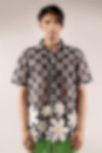 Black & White Net 3D Floral Quilted Checkered Wedding Shirt by Jubinav Chadha Men at Pernia's Pop Up Shop