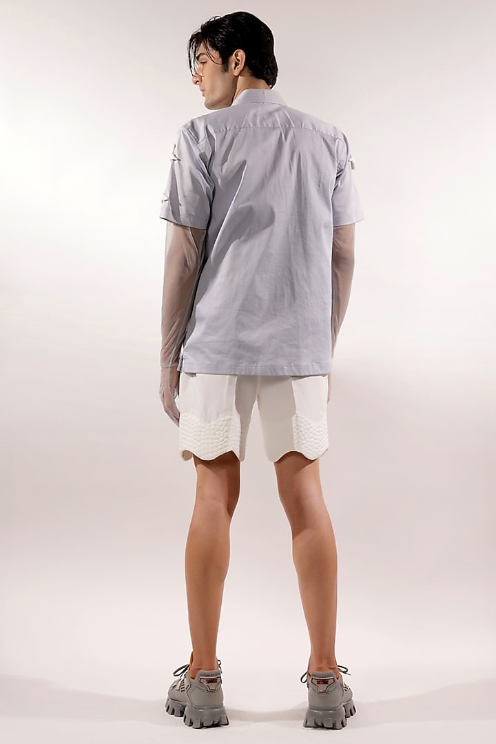 Ice Blue Cotton Lycra 3D Foam Quilted Clouds Wedding Shirt by Jubinav Chadha Men at Pernia's Pop Up Shop