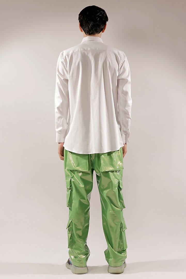 White Cotton lycra Pomegranate Quilted & Hand Embroidered Wedding Shirt by Jubinav Chadha Men at Pernia's Pop Up Shop