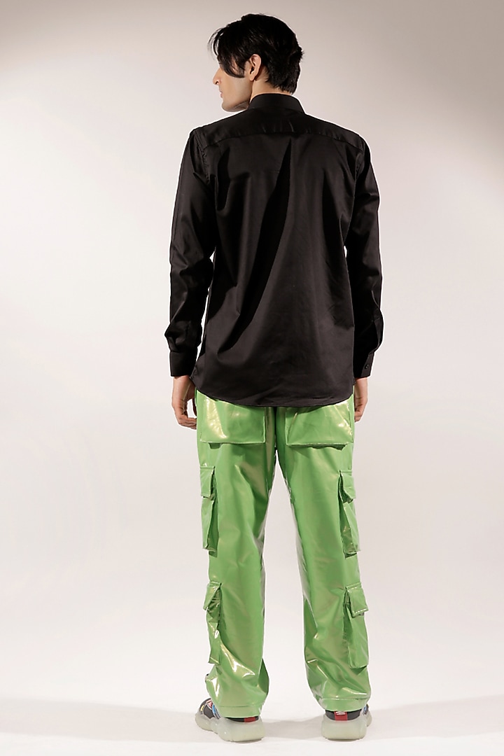 Black Cotton Lycra Quilted Snake & Apple Wedding Shirt by Jubinav Chadha Men at Pernia's Pop Up Shop