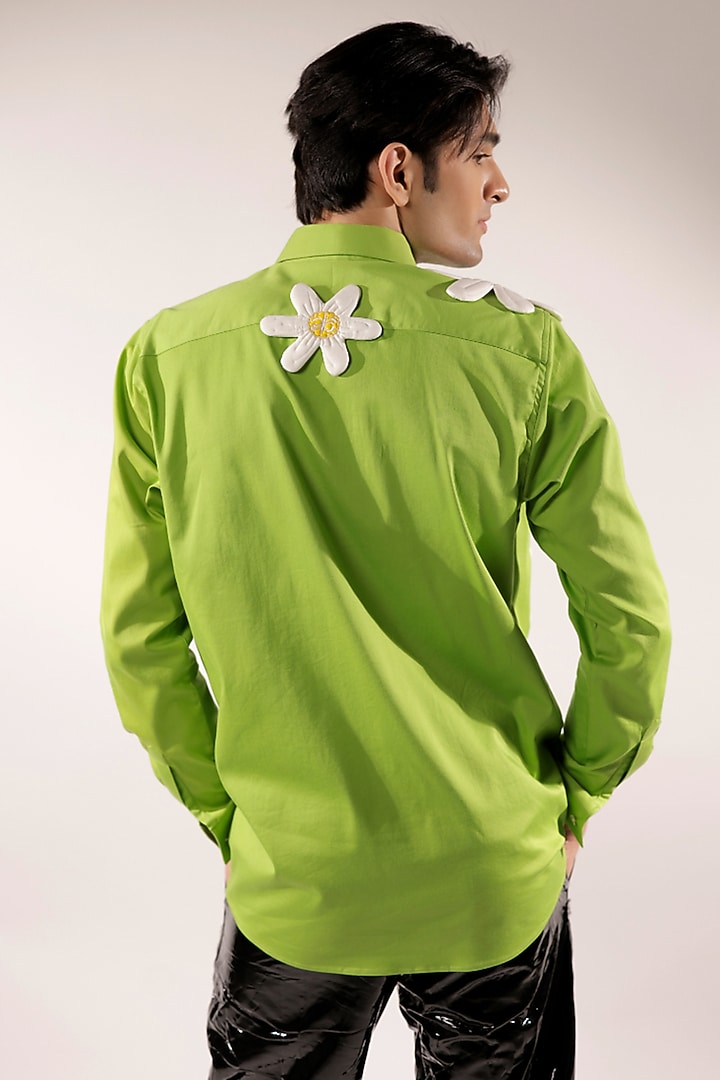Green Cotton Lycra Quilted Floral Wedding Shirt by Jubinav Chadha Men at Pernia's Pop Up Shop