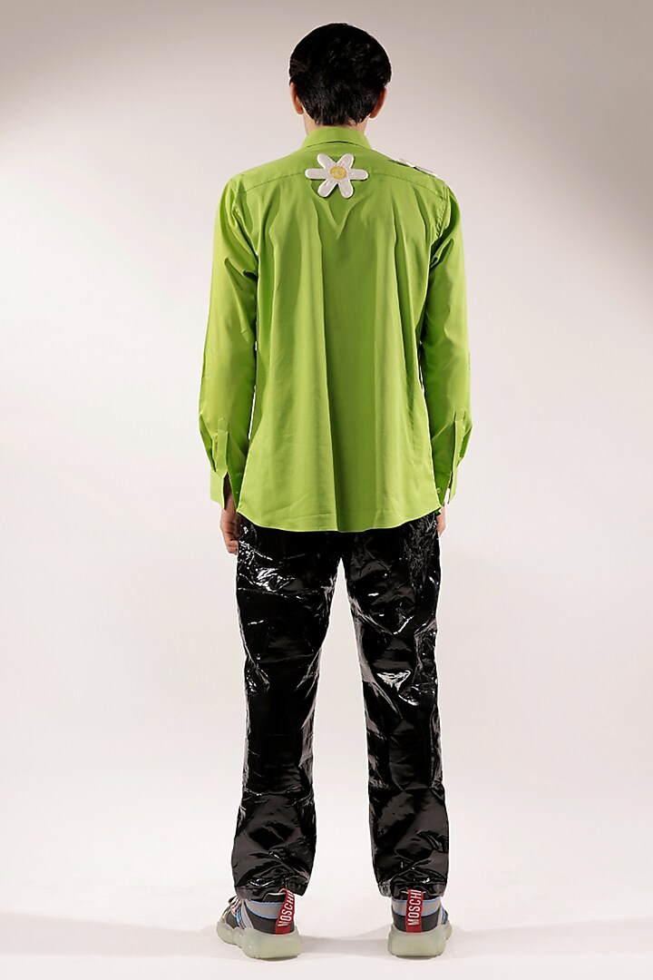 Green Cotton Lycra Quilted Floral Wedding Shirt by Jubinav Chadha Men at Pernia's Pop Up Shop