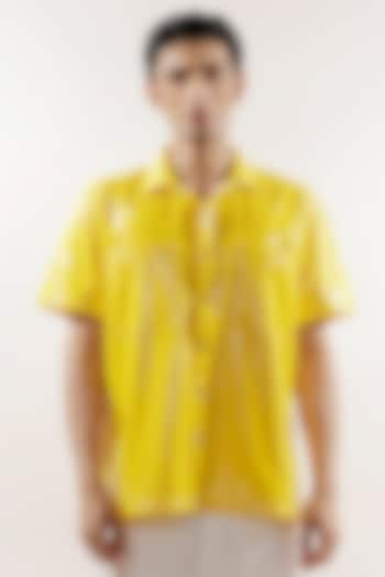 Yellow Rubber Coated Jersey Oversized Shirt by Jubinav Chadha Men