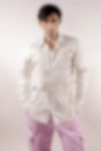 White Cotton Lycra Quilted Snake Wedding Shirt by Jubinav Chadha Men at Pernia's Pop Up Shop