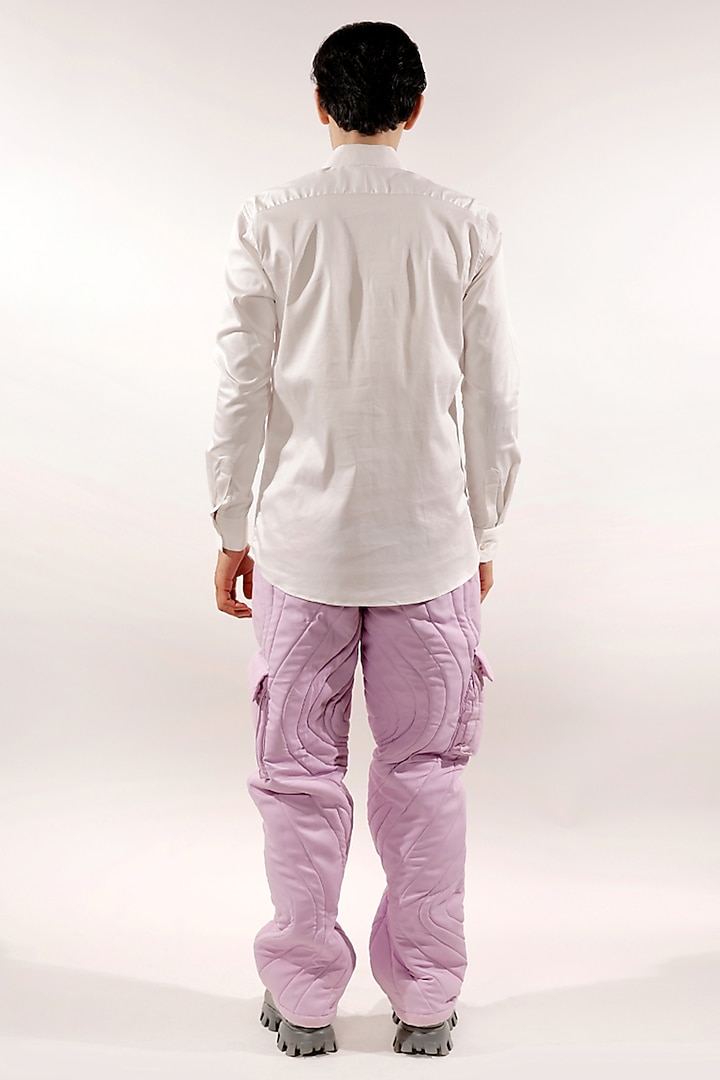 White Cotton Lycra Quilted Snake Wedding Shirt by Jubinav Chadha Men at Pernia's Pop Up Shop