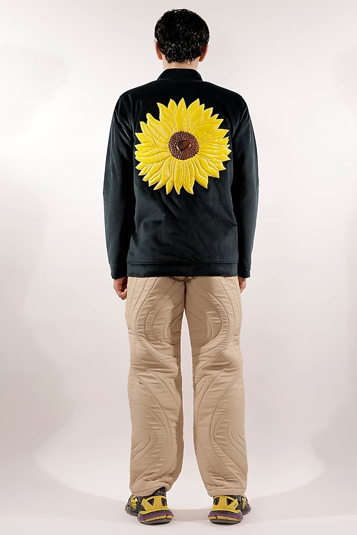 Bottle Green Italian Velvet Quilted Sunflower Jacket by Jubinav Chadha Men at Pernia's Pop Up Shop