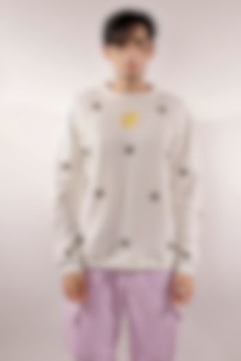 White Fleece Gem Embellished Sweatshirt by Jubinav Chadha Men