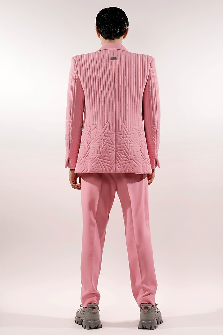 Pink Crepe Lycra Blazer Set by Jubinav Chadha Men at Pernia's Pop Up Shop