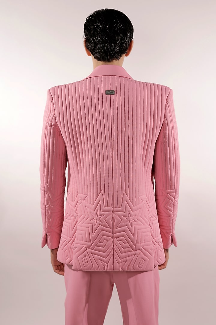 Pink Crepe Lycra Blazer Set by Jubinav Chadha Men at Pernia's Pop Up Shop