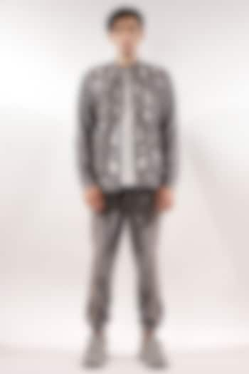 Grey Italian Velvet Weaved Jacket Set by Jubinav Chadha Men