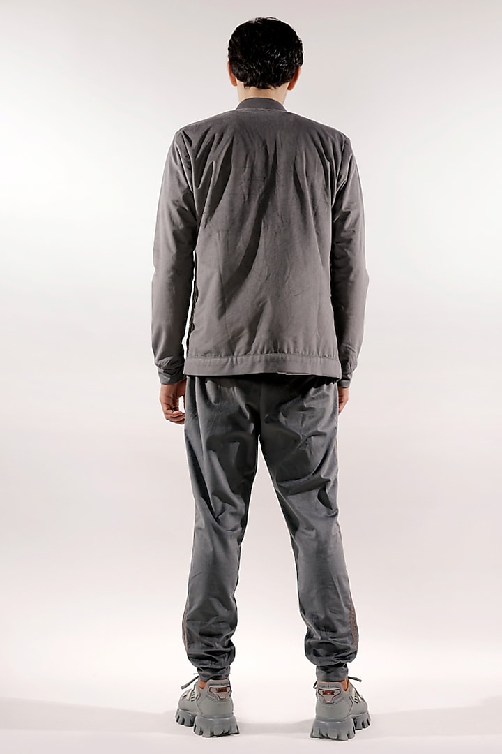 Grey Italian Velvet Weaved Jacket Set by Jubinav Chadha Men at Pernia's Pop Up Shop