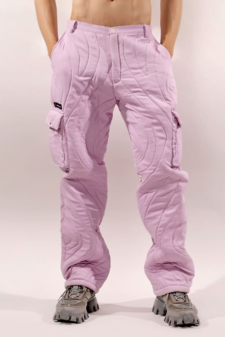 Lilac Reverse Satin Cargo Pants by Jubinav Chadha Men at Pernia's Pop Up Shop